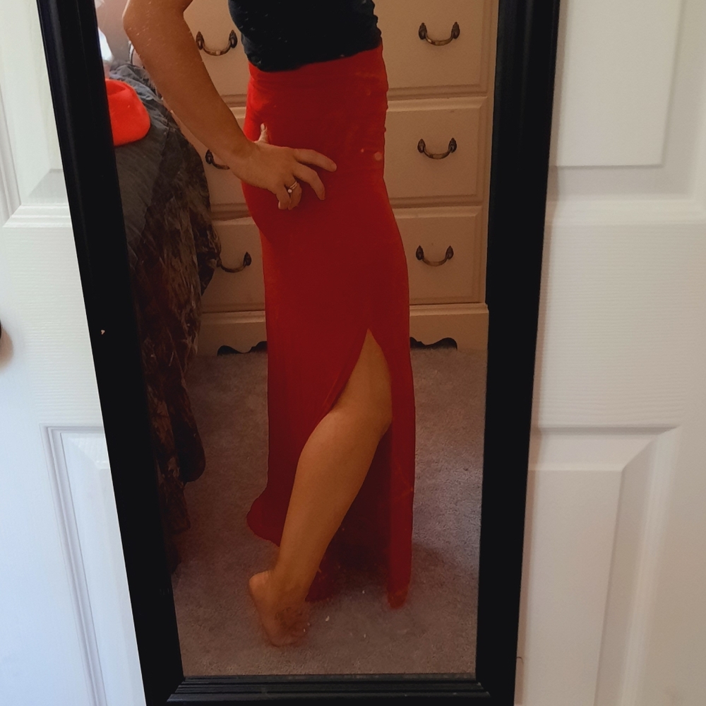 Red maxi skirt with slit